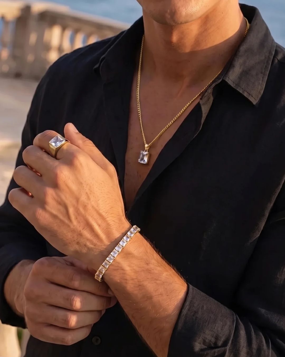 Square Tennis Bracelet 5mm | Quartz 18K Gold
