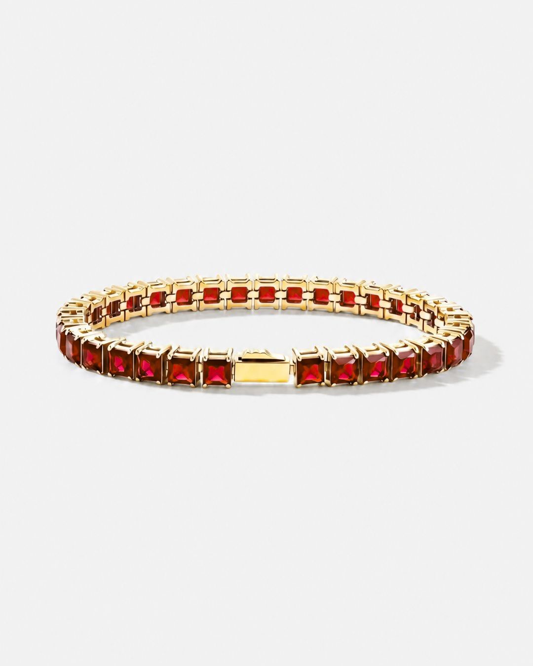 Square Tennis Bracelet 5mm | Ruby Red 18K Gold