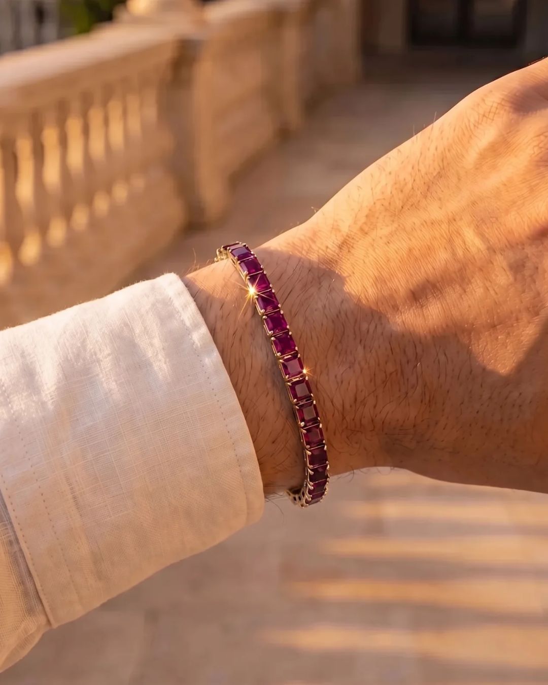 Square Tennis Bracelet | Ruby Red 18K Gold
