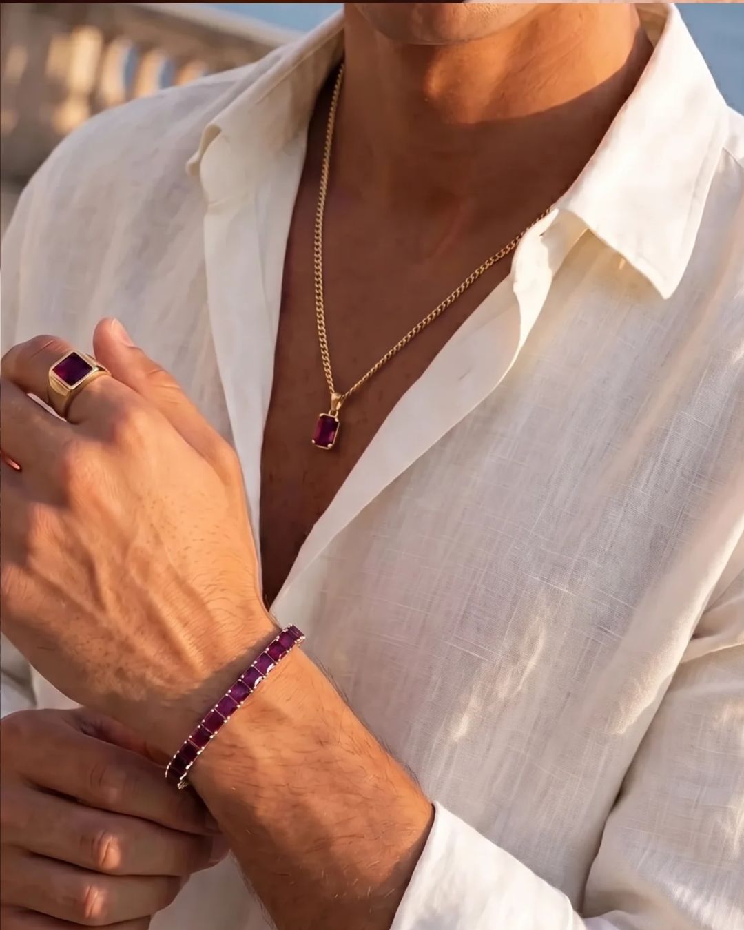 Square Tennis Bracelet | Ruby Red 18K Gold