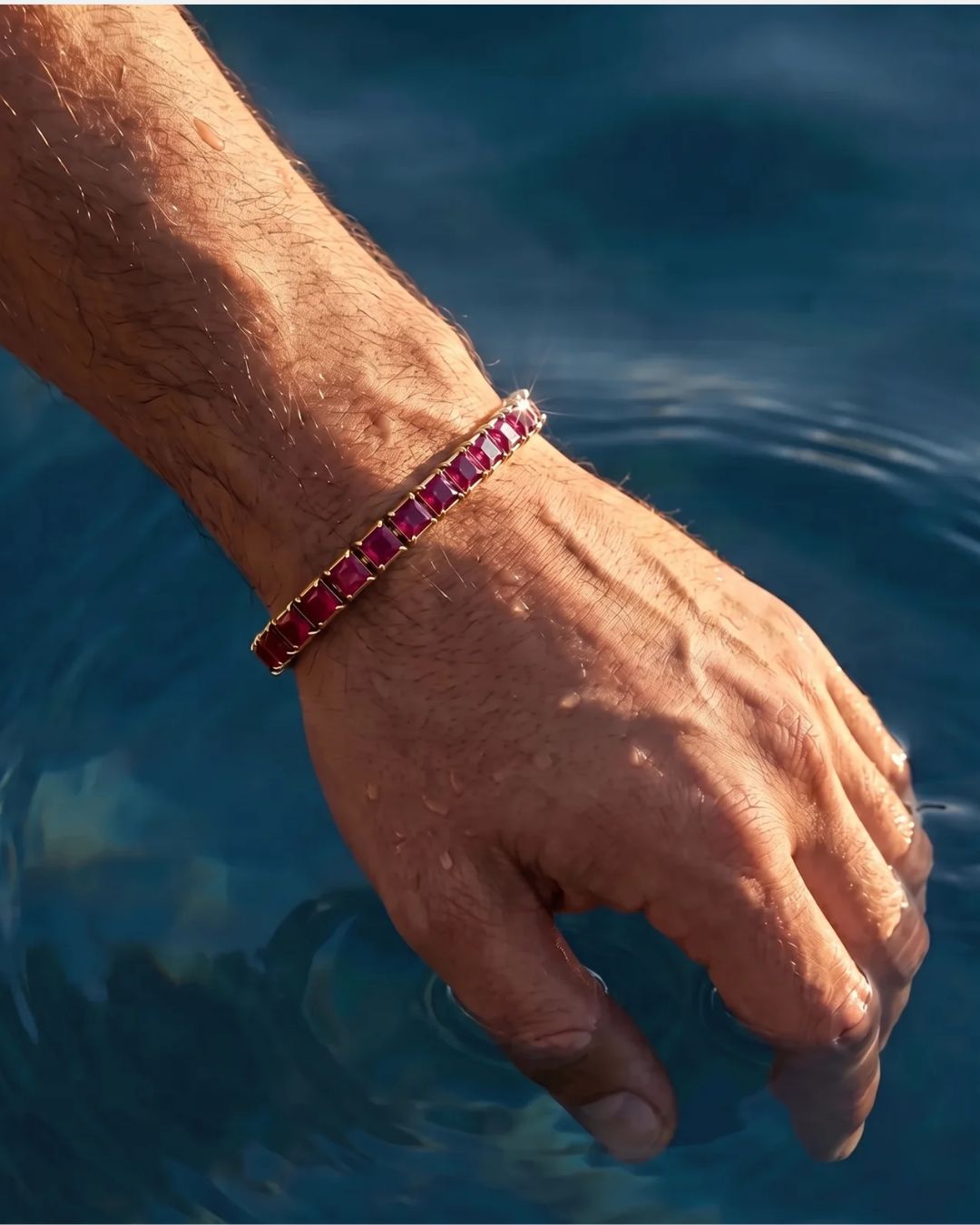 Square Tennis Bracelet 5mm | Ruby Red 18K Gold