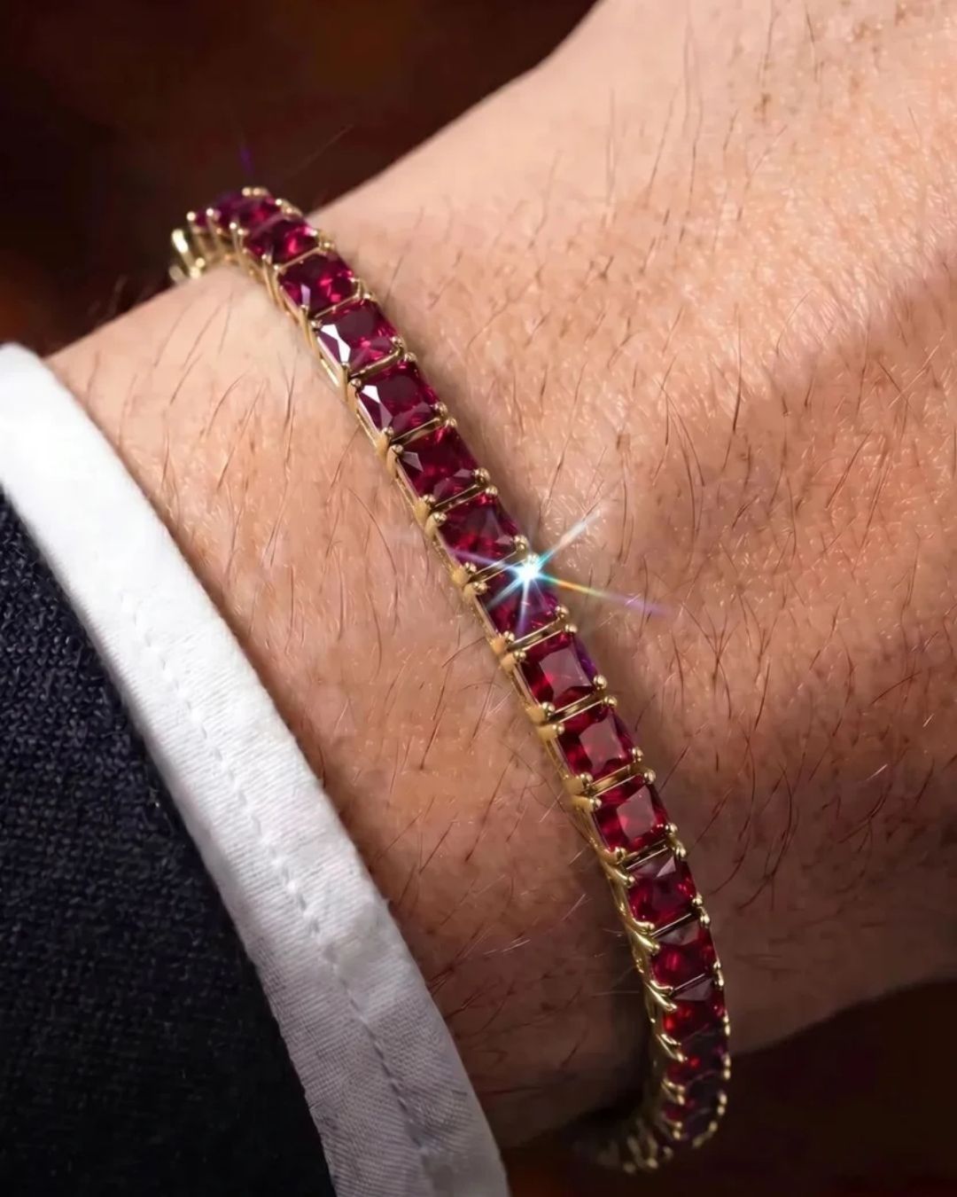 Square Tennis Bracelet | Ruby Red 18K Gold