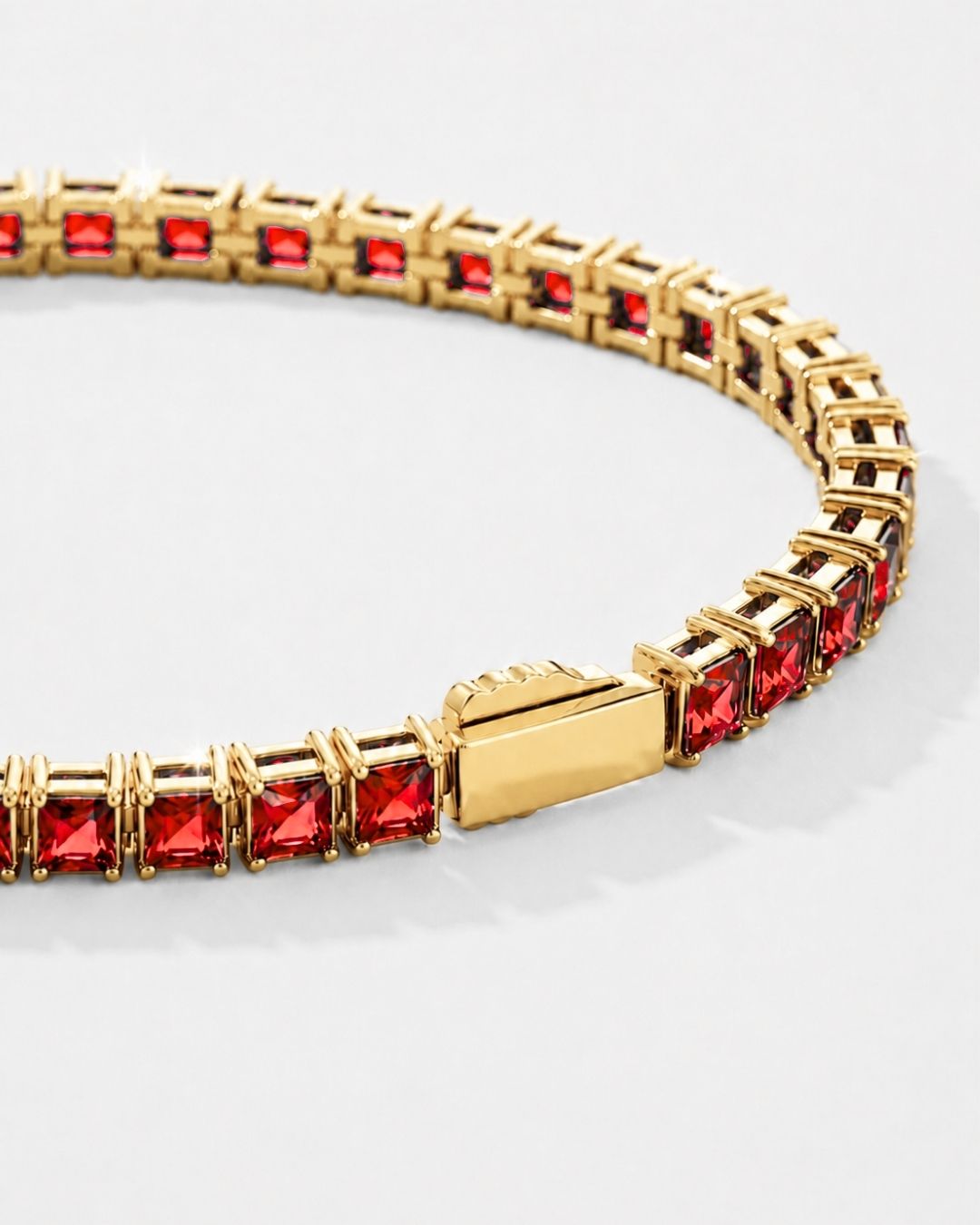 Square Tennis Bracelet | Ruby Red 18K Gold