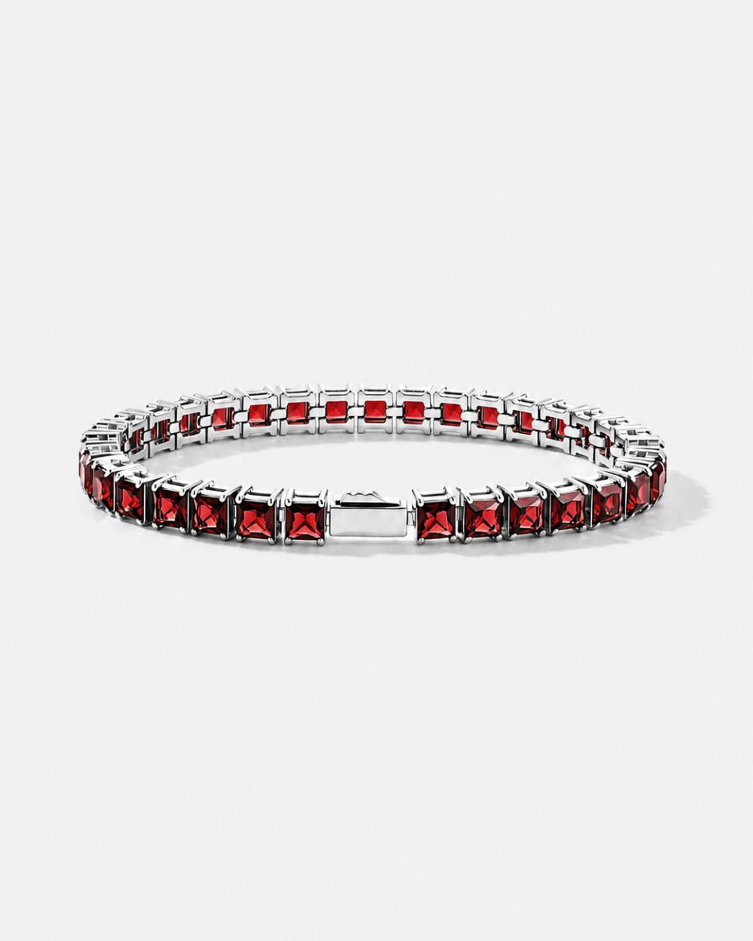 Square Tennis Bracelet 5mm | Ruby Red Silver