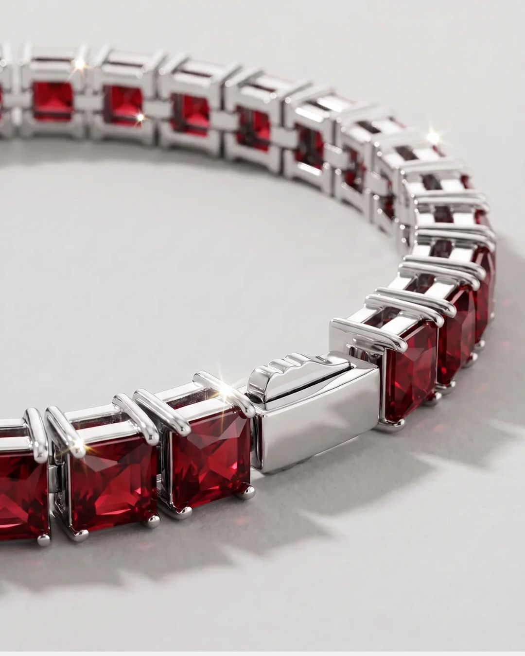 Square Tennis Bracelet 5mm | Ruby Red Silver