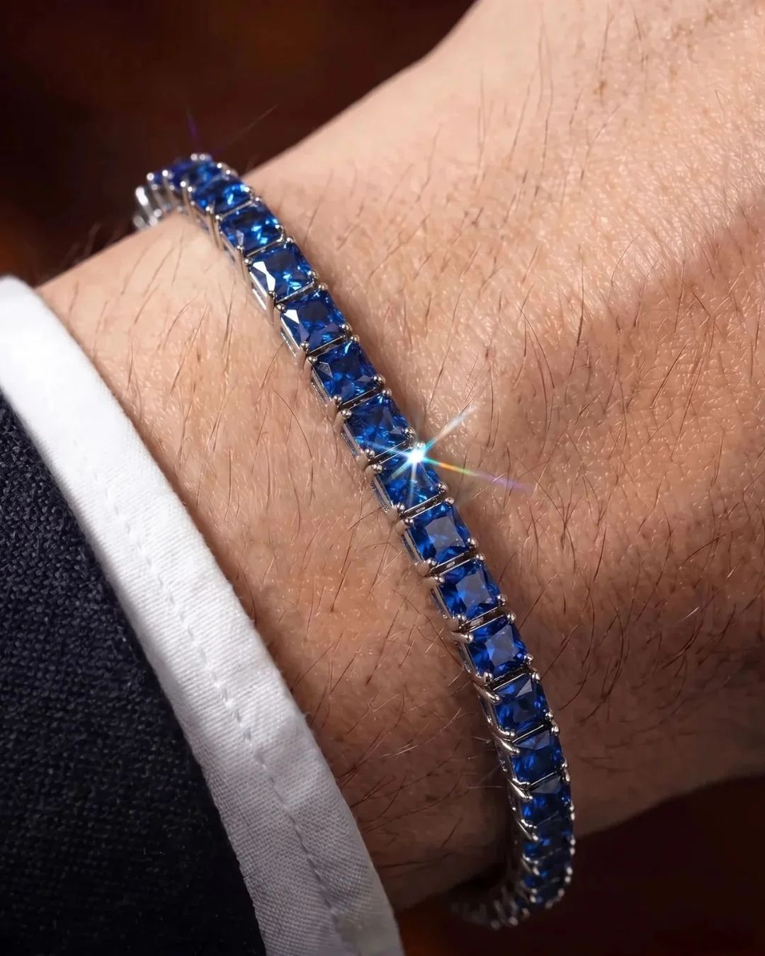 Square Tennis Bracelet | Sapphire Blue Silver