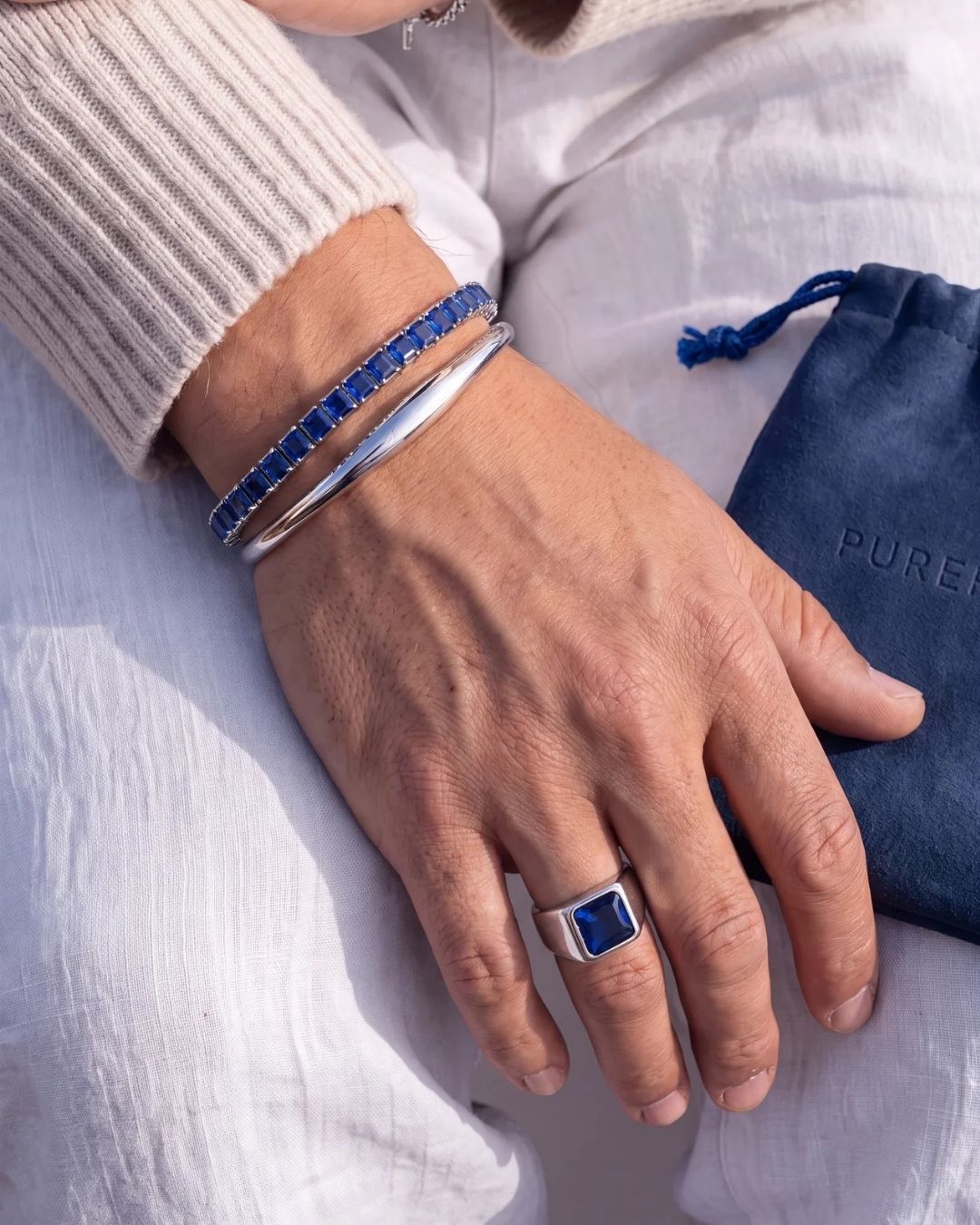 Square Tennis Bracelet | Sapphire Blue Silver