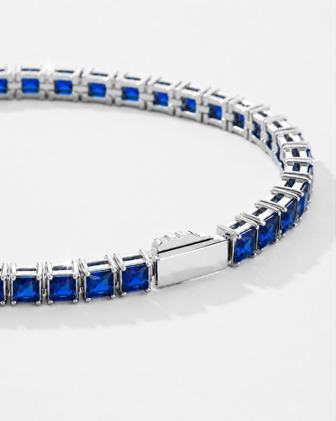 Square Tennis Bracelet | Sapphire Blue Silver