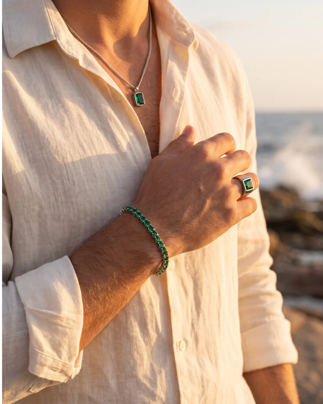 Tennis Bracelet | Emerald Green Silver