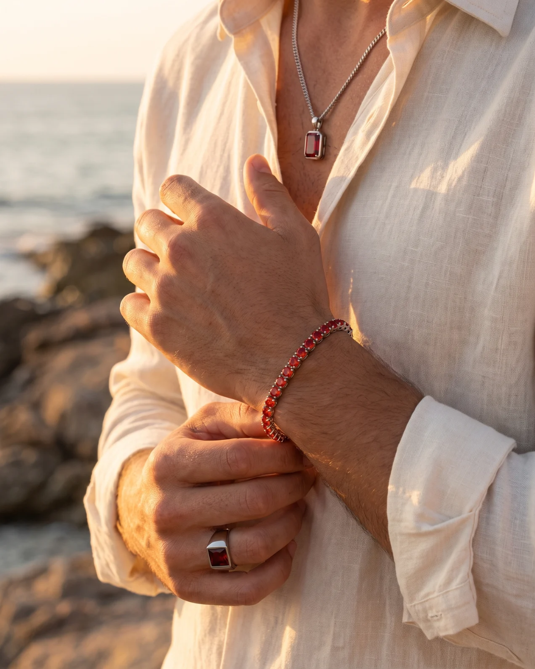 Tennis Bracelet | Ruby Red Silver