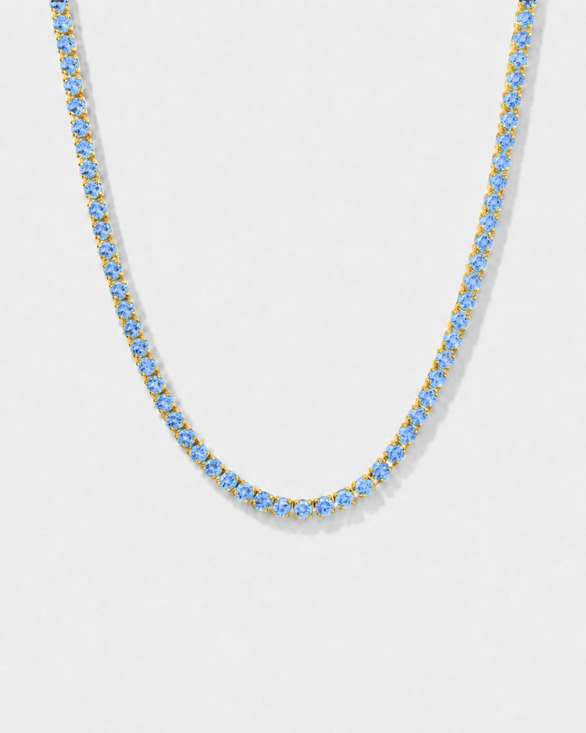 Tennis Necklace | Aquamarine Blue 14K Gold