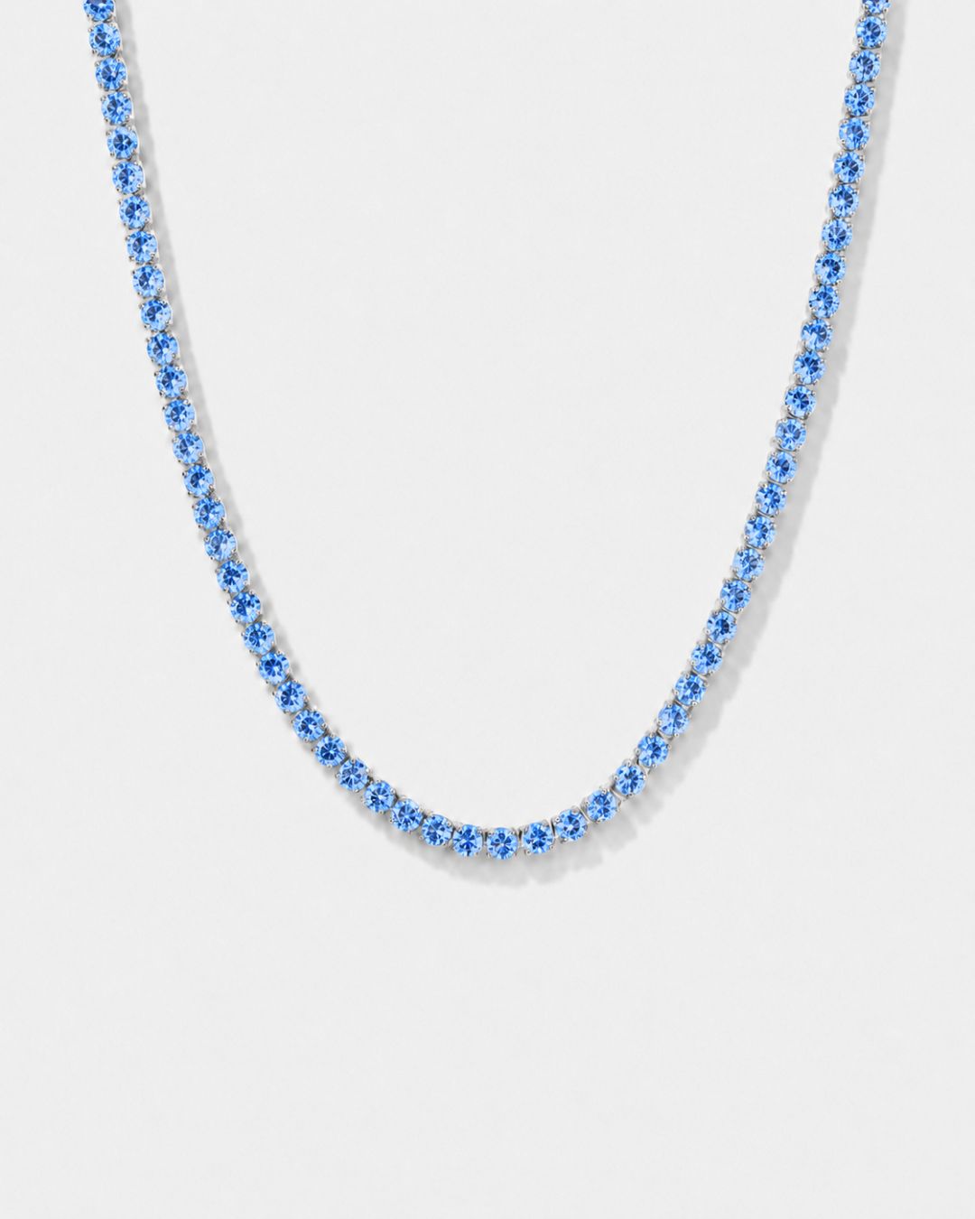 Tennis Necklace | Aquamarine Blue Silver