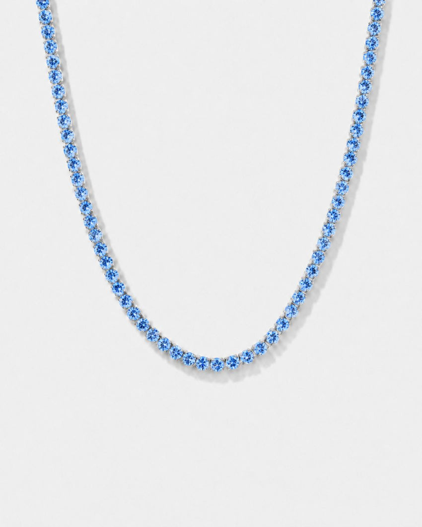 Tennis Necklace | Aquamarine Blue Silver