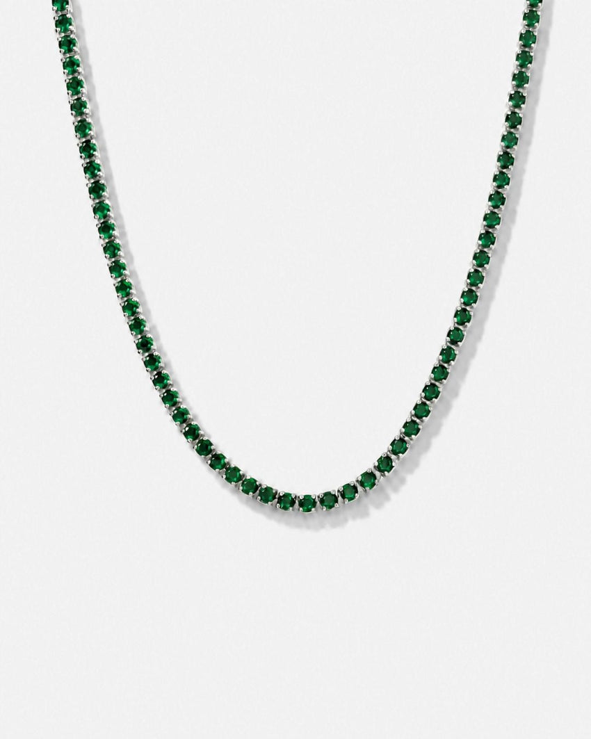 Tennis Necklace | Emerald Green Silver