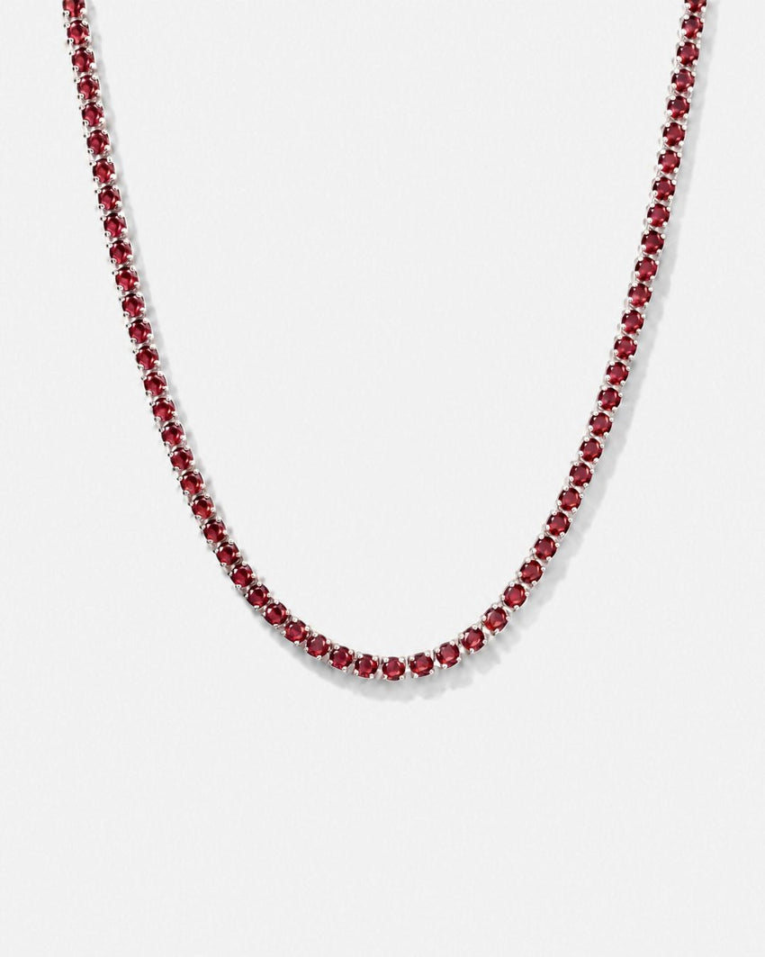 Tennis Necklace | Ruby Red Silver