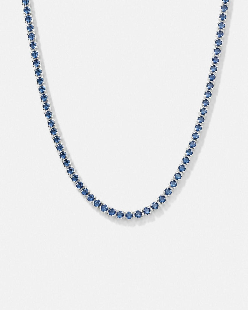Tennis Necklace | Sapphire Blue Silver