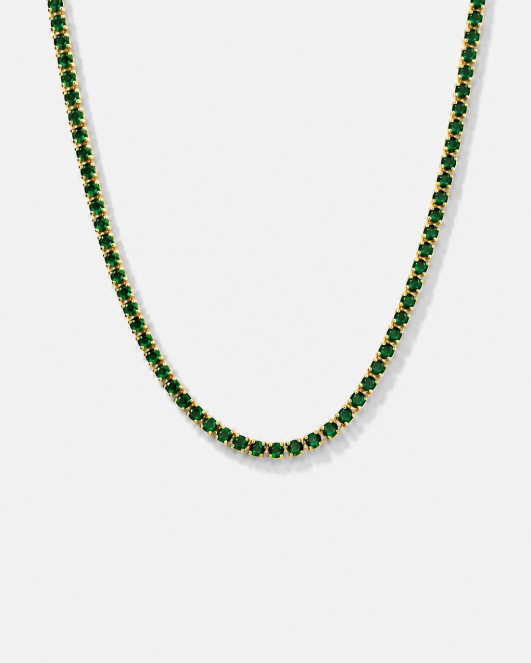 Tennis Necklace | Emerald Green 14K Gold