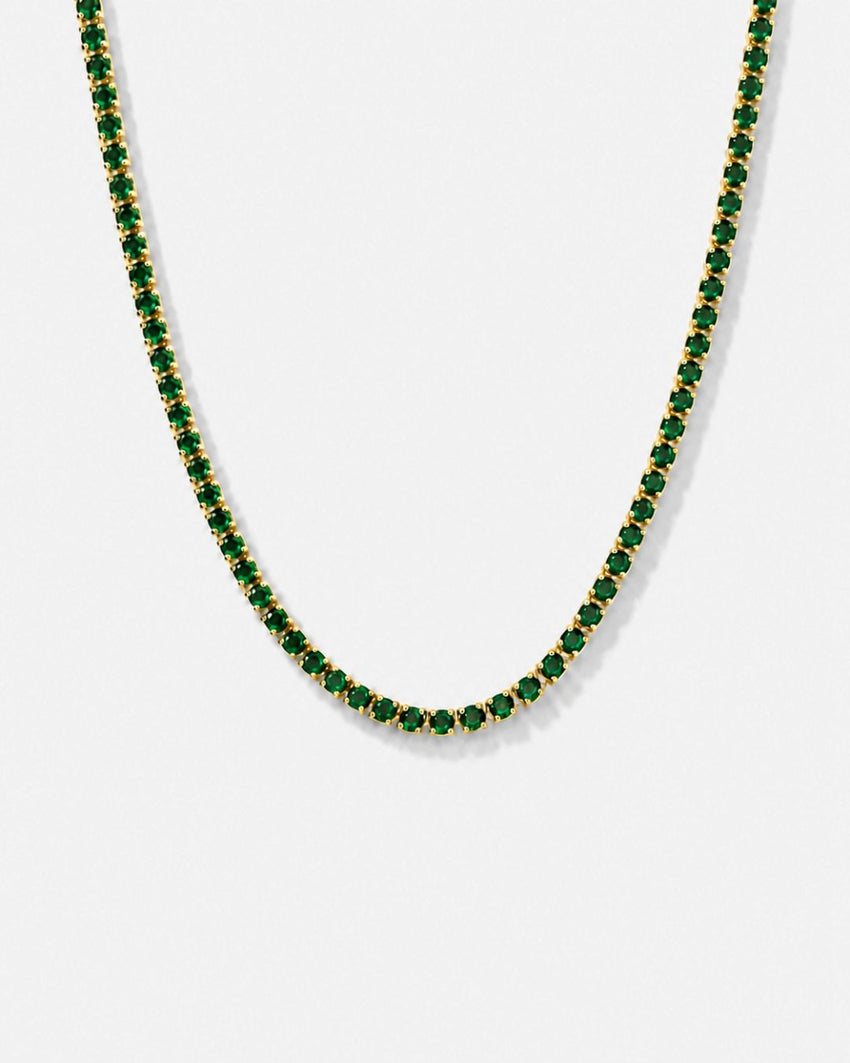 Tennis Necklace | Emerald Green 14K Gold