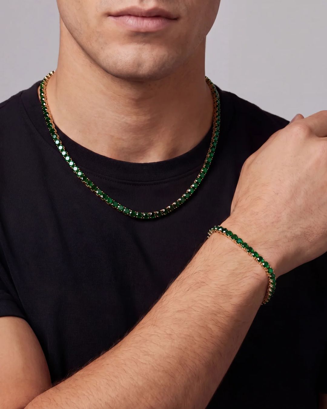 Tennis Necklace | Emerald Green 14K Gold