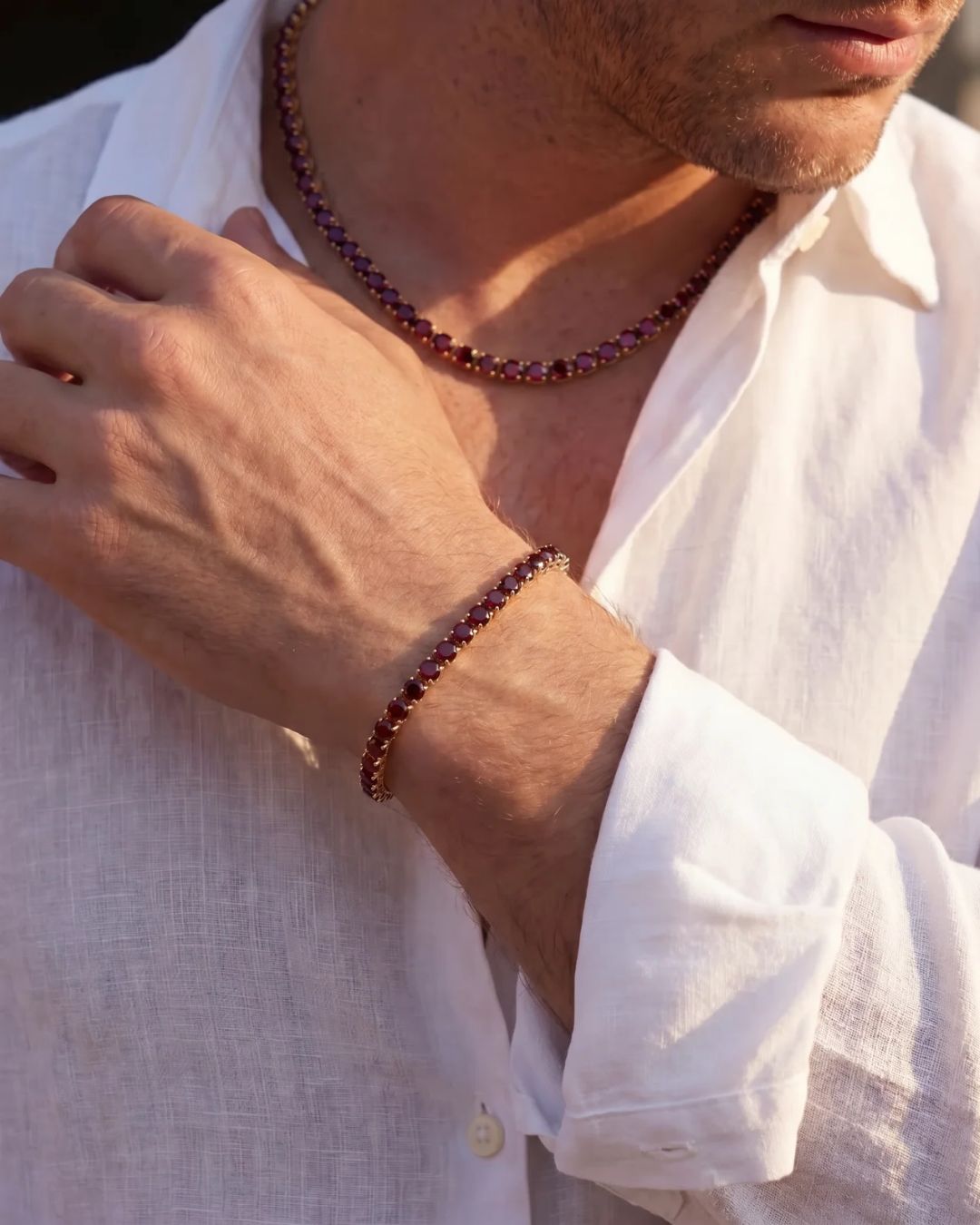 Tennis Necklace | Ruby Red 14K Gold