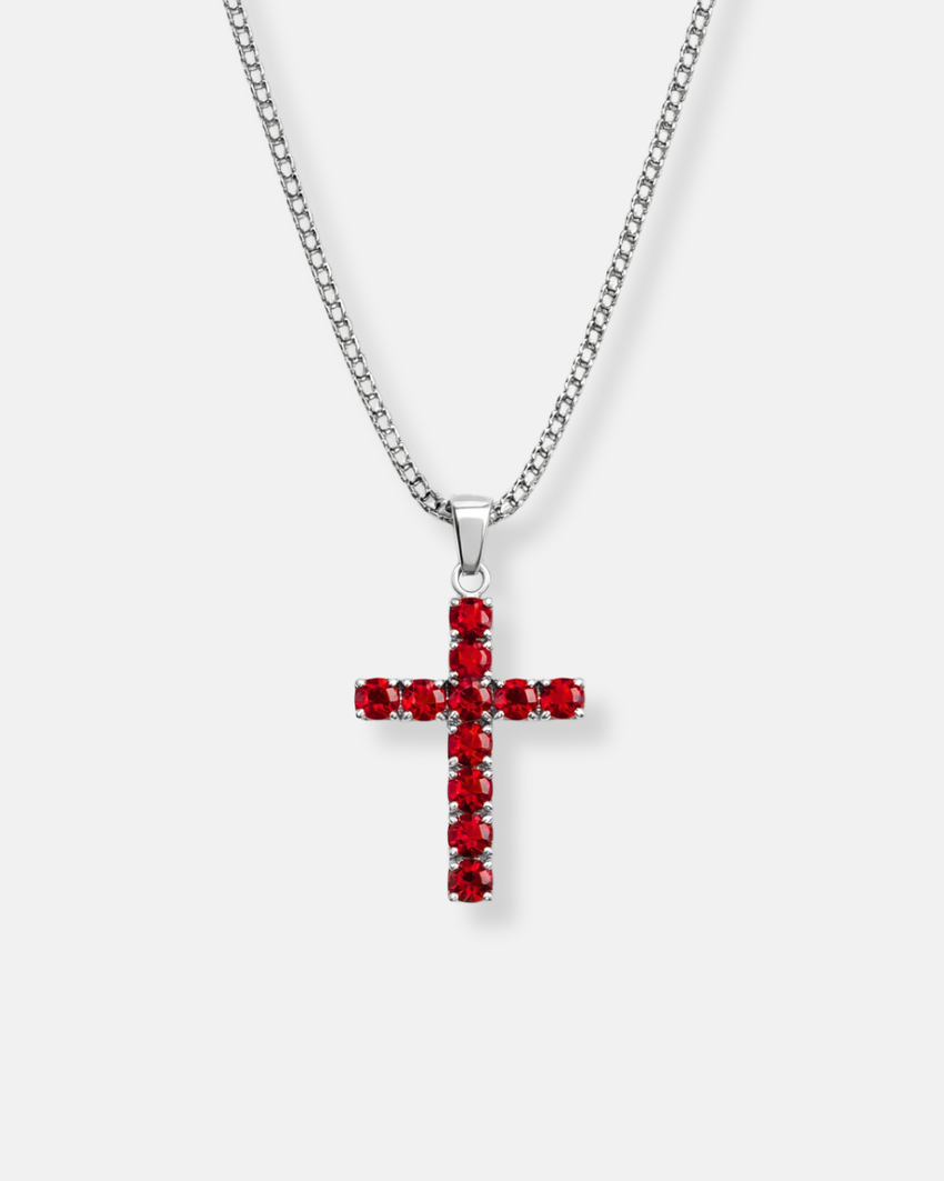 Zirconia Cross Necklace | Crimson red