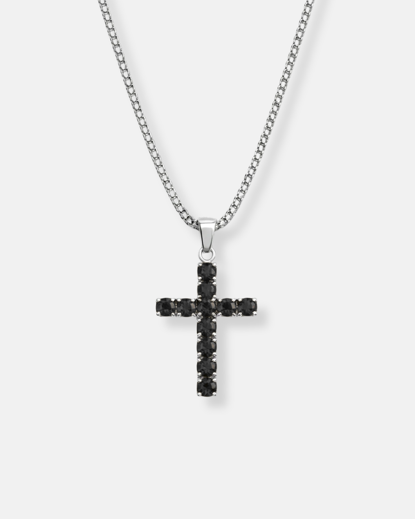 Zirconia Cross Necklace | Onyx Black