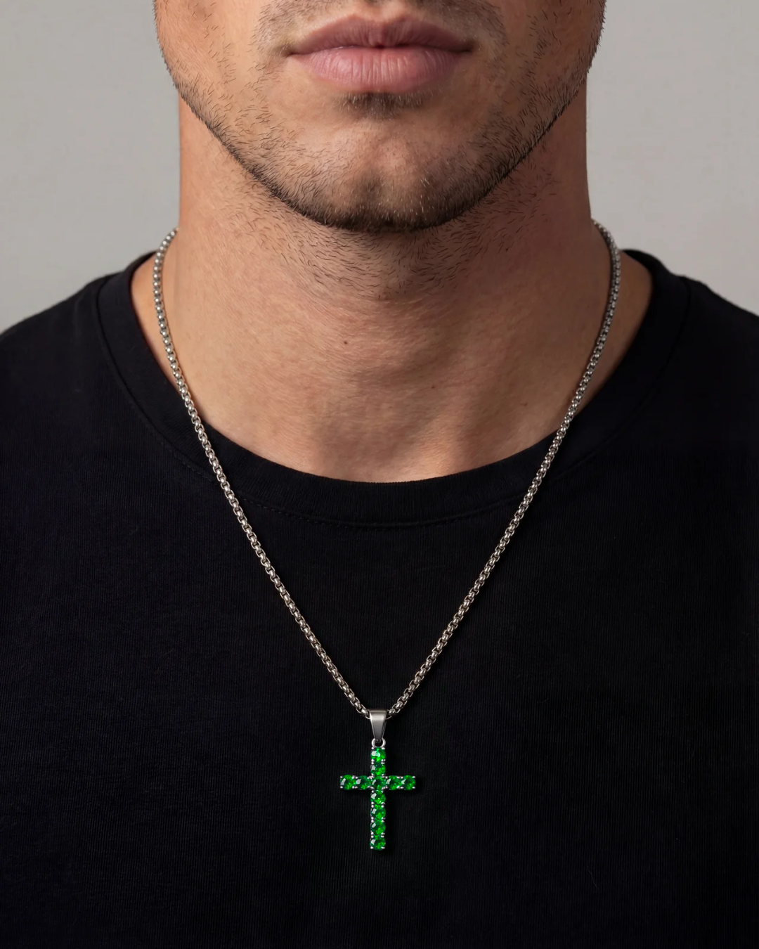 Zirconia Cross Necklace | Emerald green