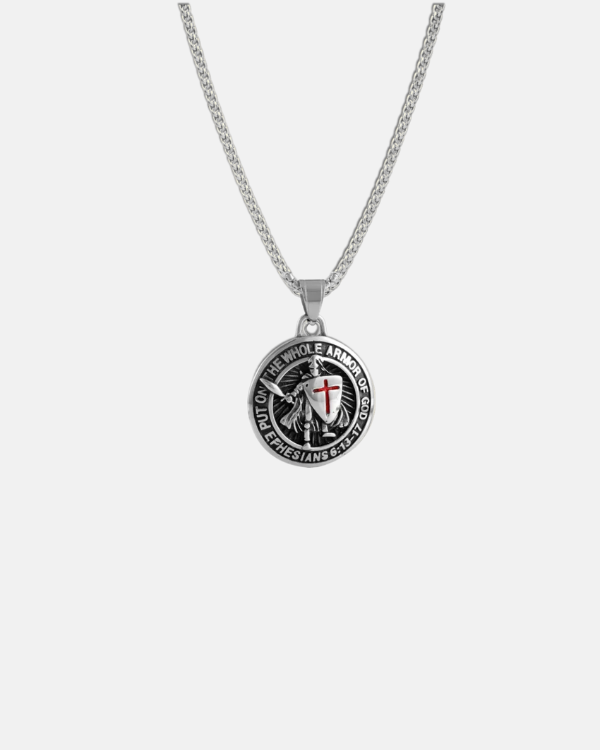 Christian Knight Pendant Necklace | Titanium