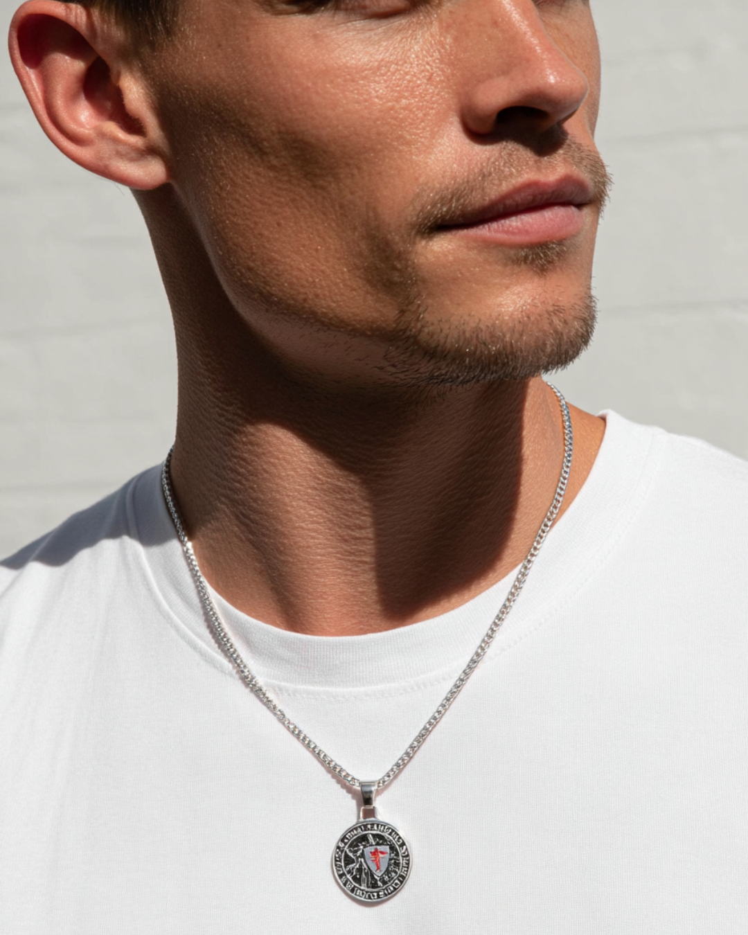 Christian Knight Pendant Necklace | Titanium