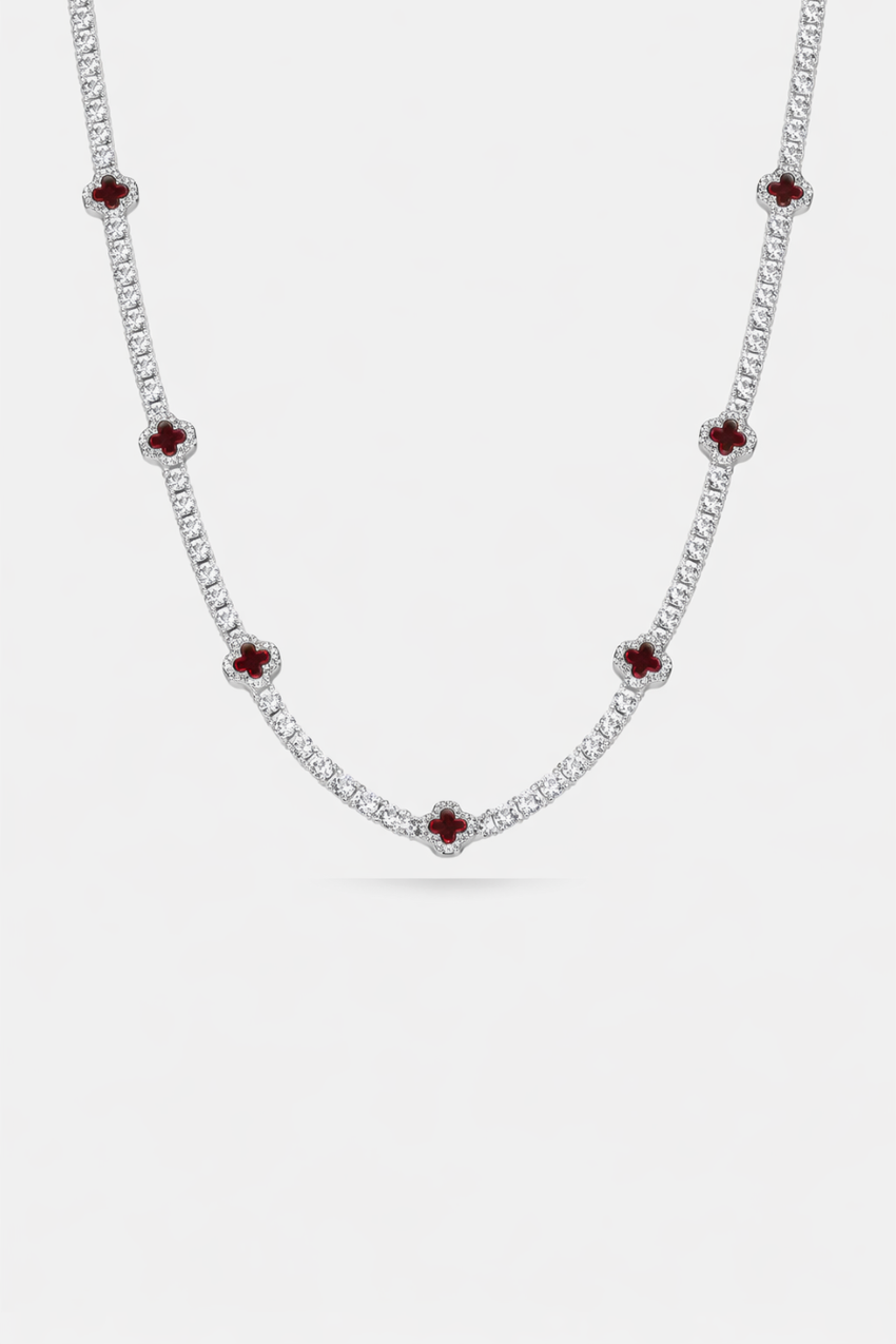 Clover Necklace | Burgundy Silver