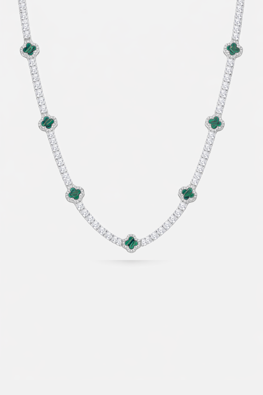 Clover Necklace | Malachite Silver