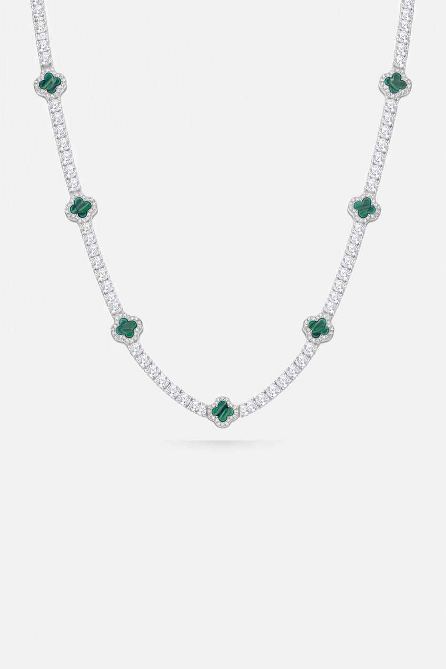 Clover Necklace | Malachite Silver