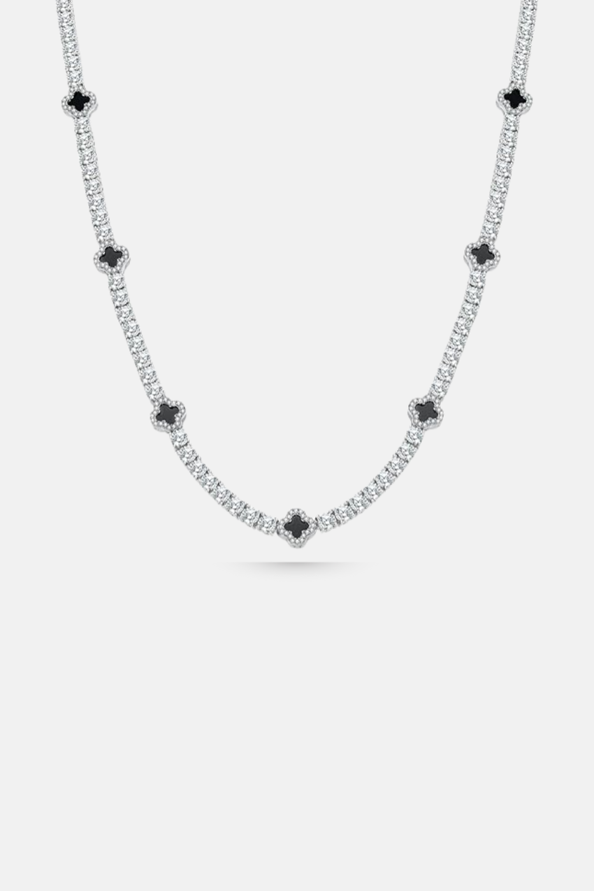 Clover Necklace | Onyx Black Silver