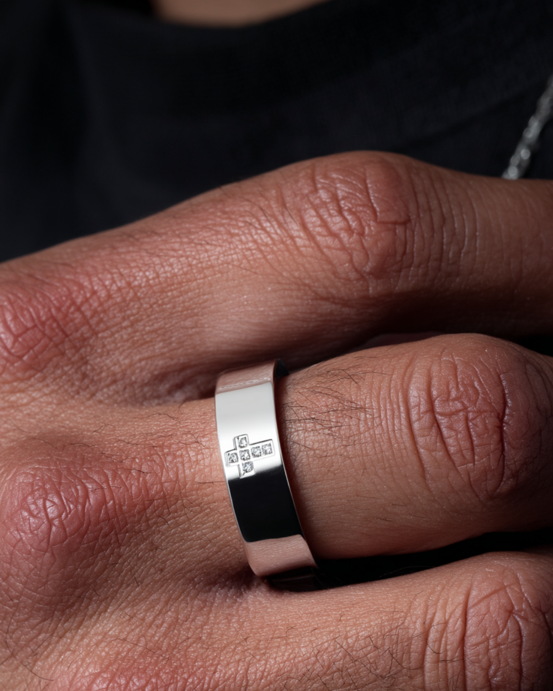 Cross Ring with Gemstone | Titanium steel