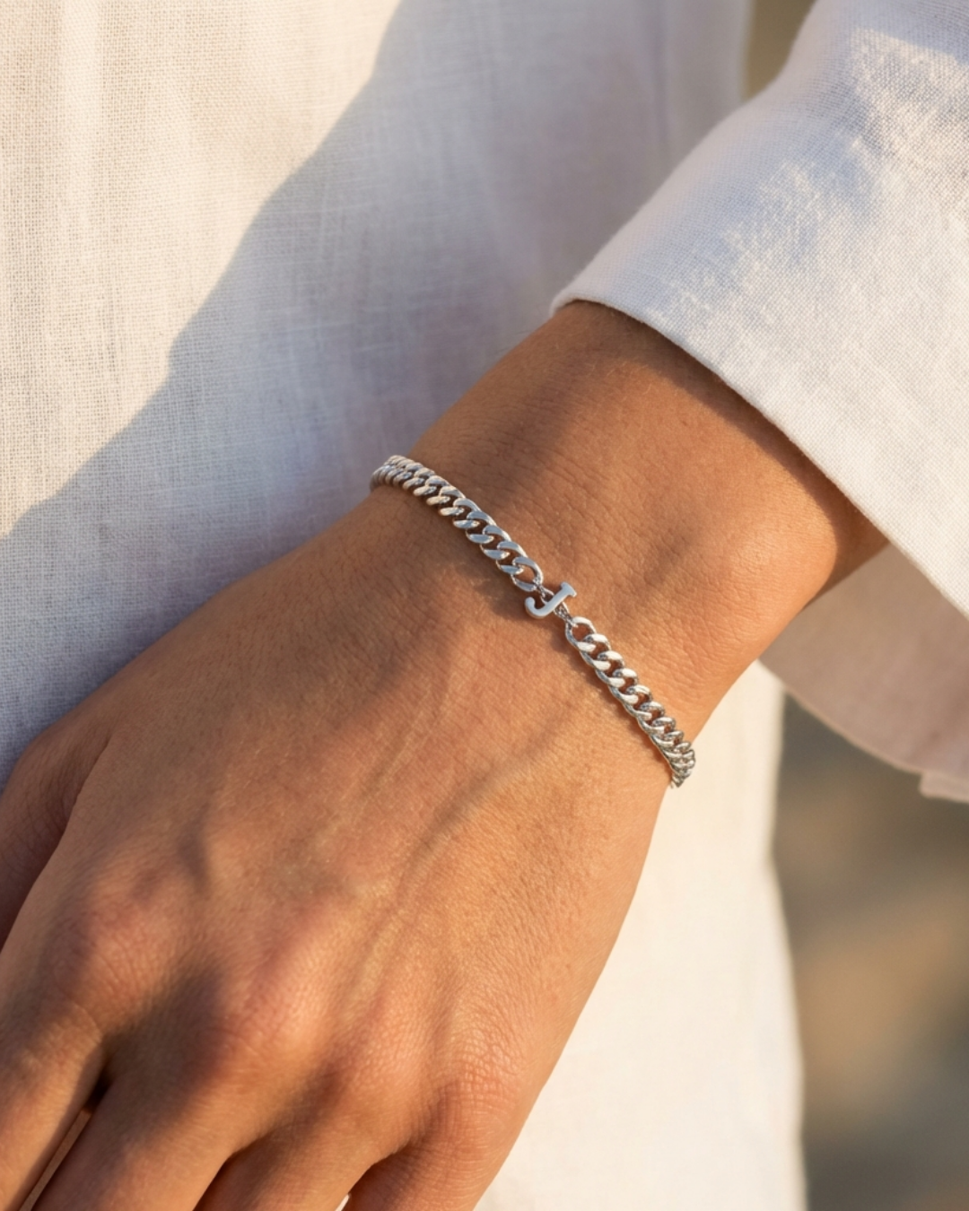 Cuban Bracelet Initial | Silver