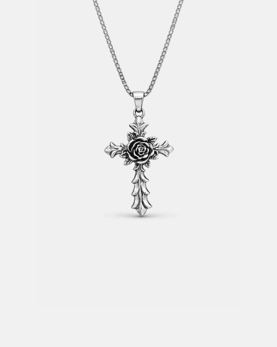 Rose Cross Necklace | Titanium