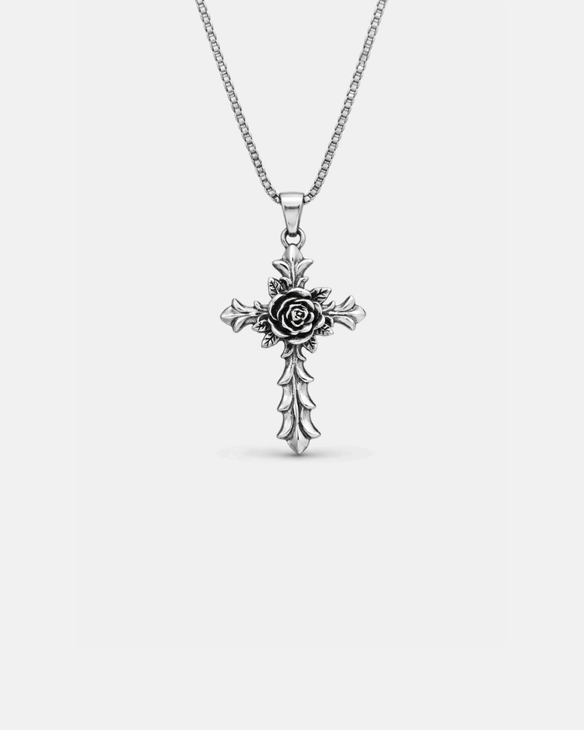 Rose Cross Necklace | Titanium