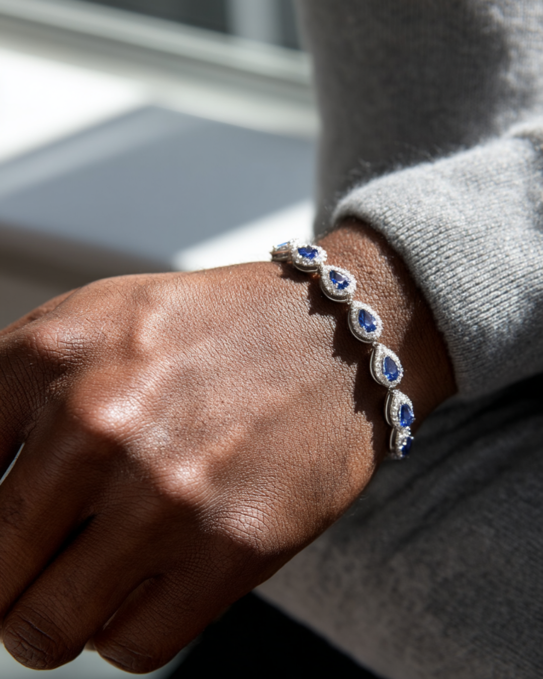 Teardrop Bracelet | Sapphire Blue Silver
