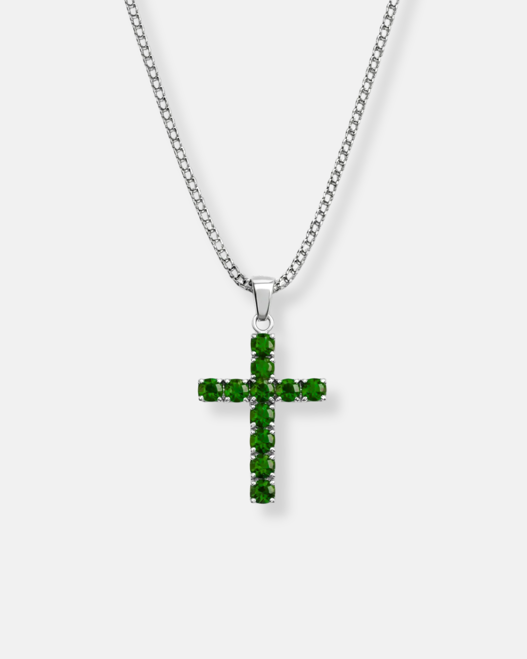 Zirconia Cross Necklace | Emerald green