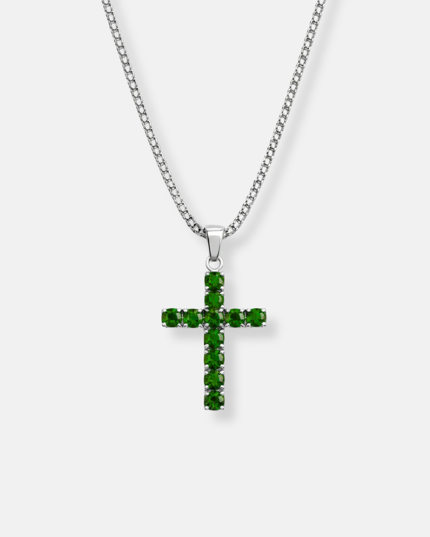 Zirconia Cross Necklace | Emerald green