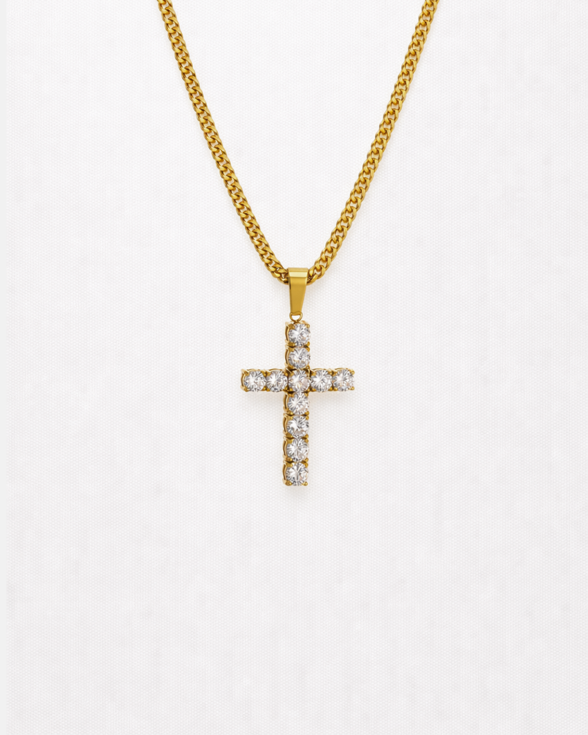 Zirconia Cross Necklace | Gold