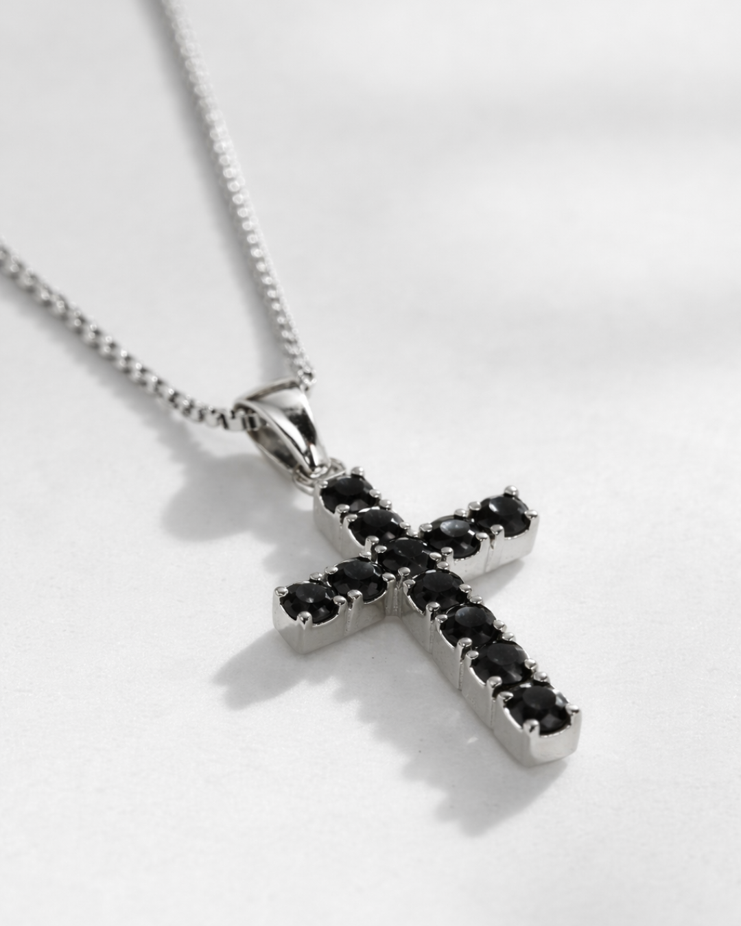 Zirconia Cross Necklace | Onyx Black
