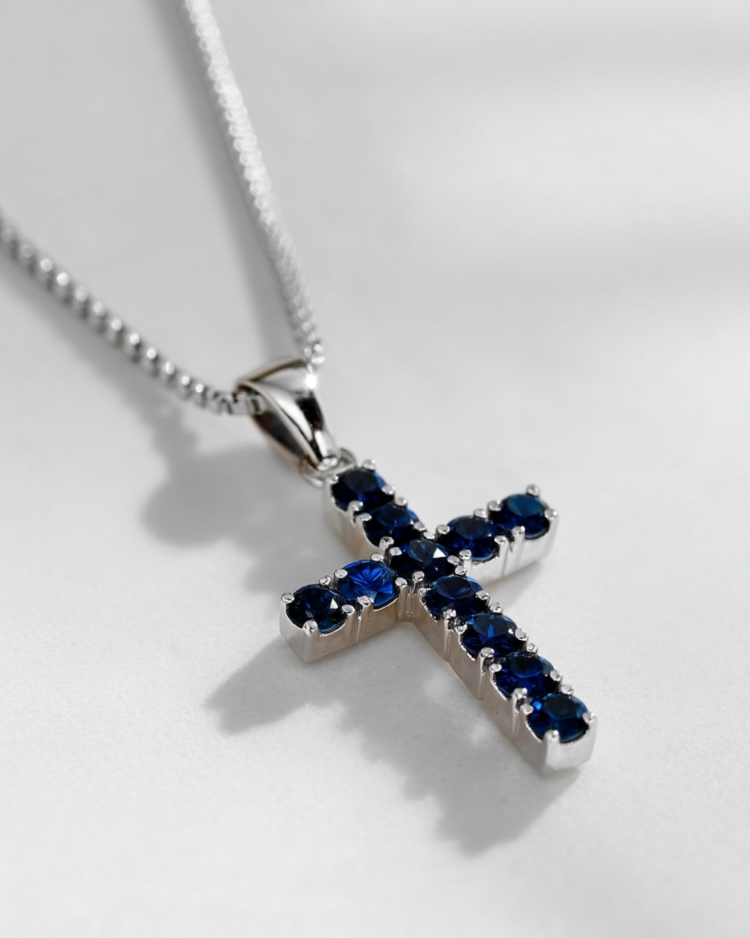Zirconia Cross Necklace | Sapphire Blue